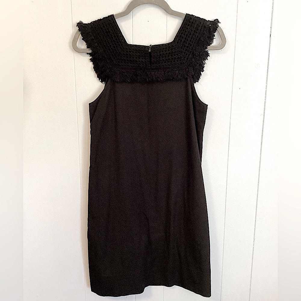 Madewell Sundream Fringe Dress Crochet Collar Shift Dress Black 100% Cotton - Picture 8 of 11